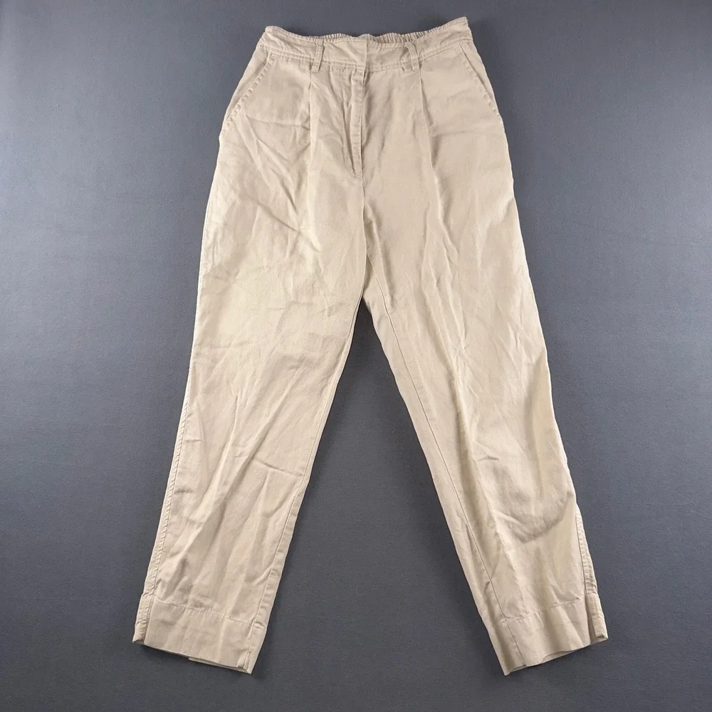 Quince Drapey Twill Tapered Trouser Oatmilk Beige Tencel Linen Pants Women 8